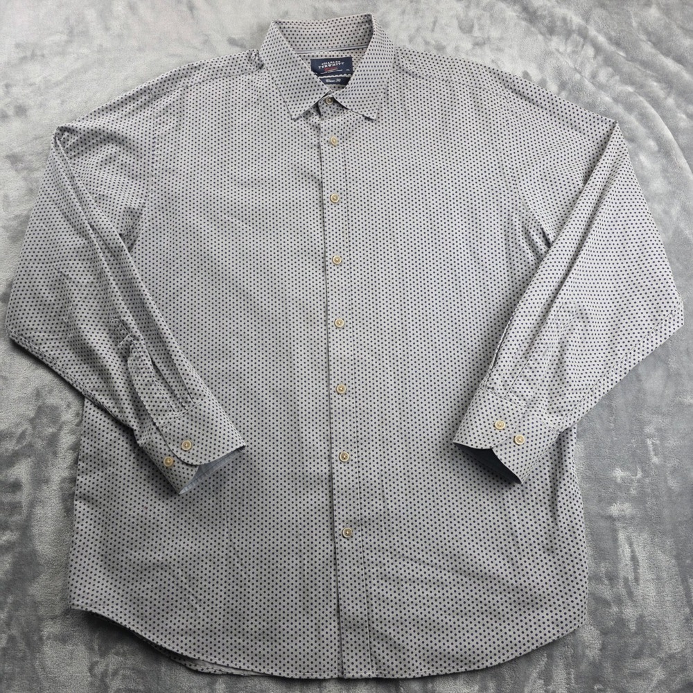 Charles Tyrwhitt Button Down Men XL Grey Blue Polka Dot Classic Fit Long Sleeve